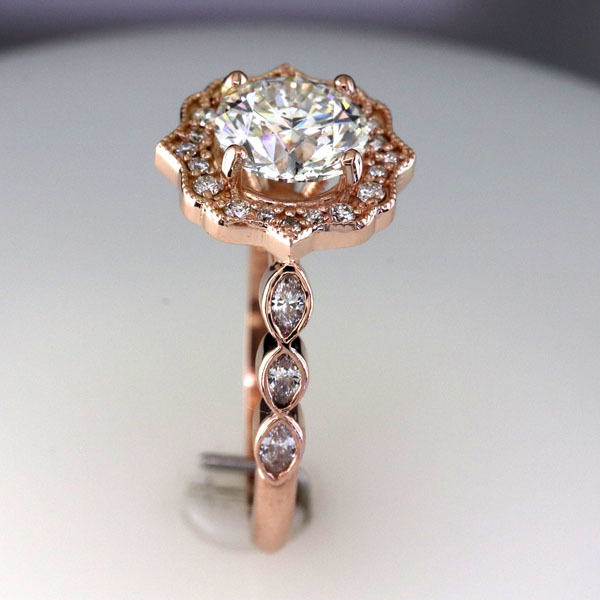 Custom styled halo rose gold ring 4