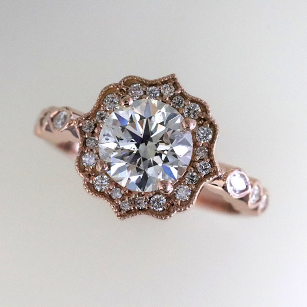 Custom styled halo rose gold ring 5