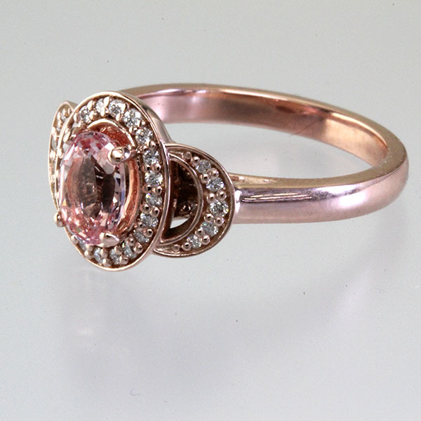 Peach sapphire oval halo engagement ring 3
