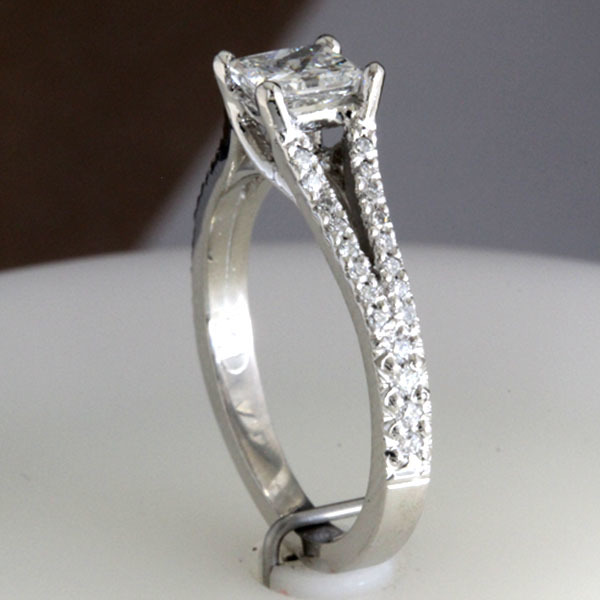 Princess cut engagement ring split shank 10