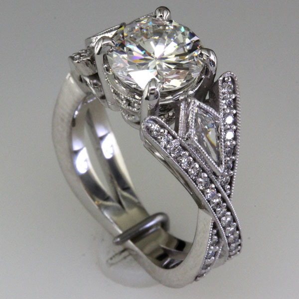 Kite shaped diamond engagement ring 4