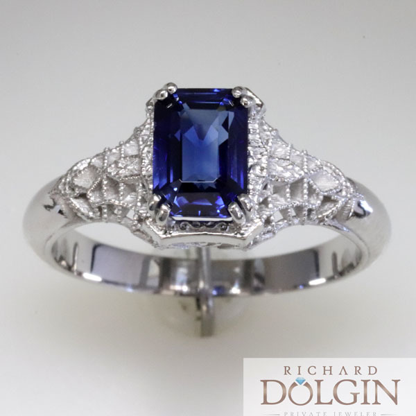 Filigree sapphire vintage style engagement ring 0