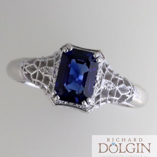 Filigree sapphire vintage style engagement ring 3