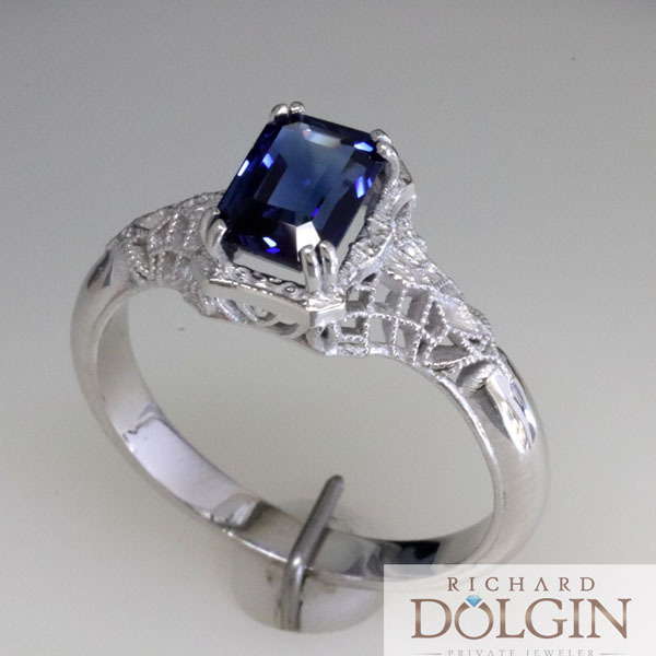 Filigree sapphire vintage style engagement ring 4