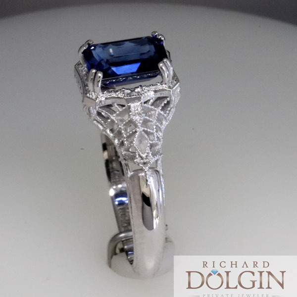 Filigree sapphire vintage style engagement ring 5